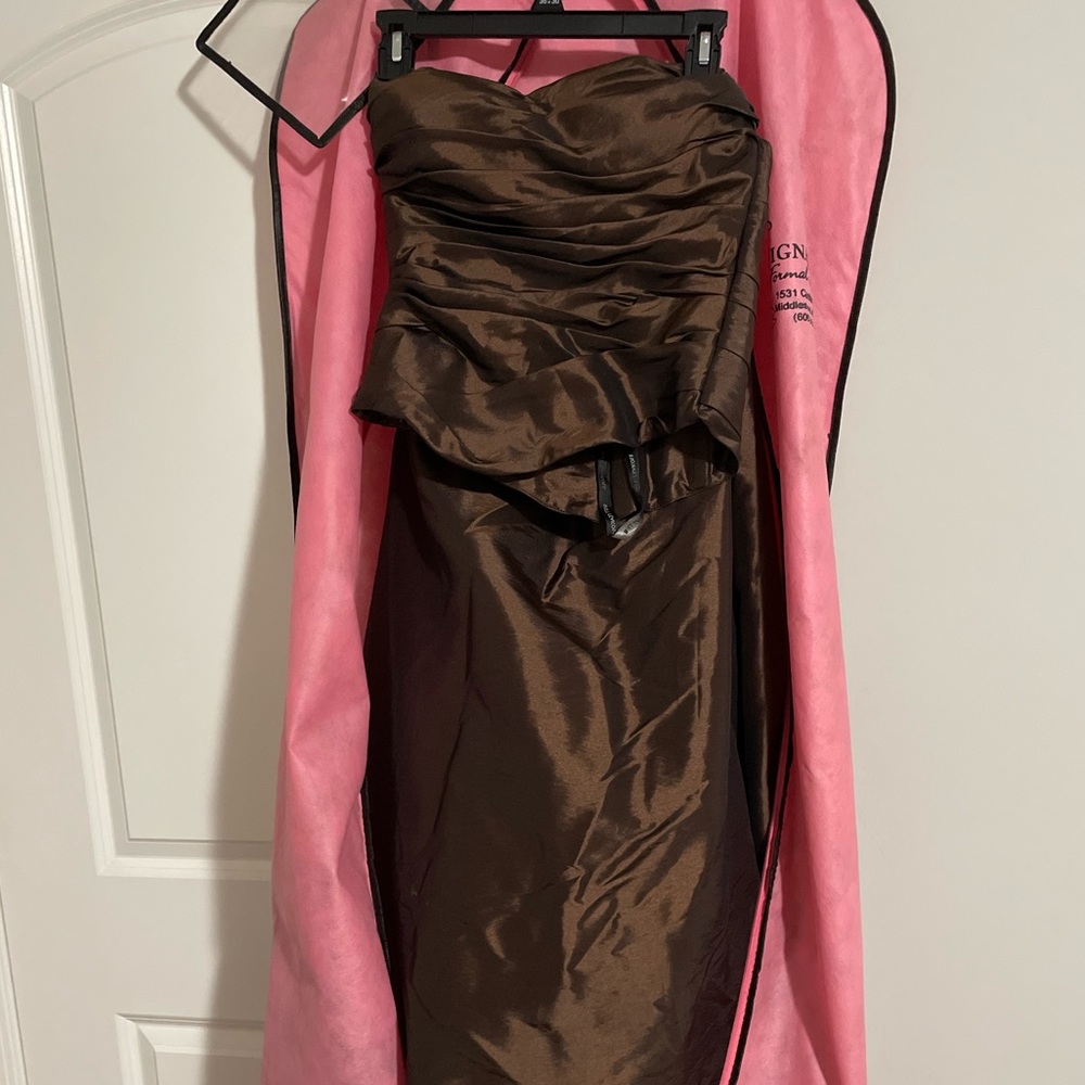 Bill Levkoff brown two piece formal dress